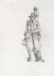 First Empire (1804-1814 og 1815): soldat fra den østerriksk-ungarske hæren (østerrik-ungarsk), pioner sapeur (eller pioner). Tegning av Alessandro Lonati
