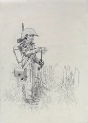 First Empire (1804-1814 eller 1815): soldat fra Napoleon-hæren, soldat infanteristjeger (infanterijeger). Tegning av Alessandro Lonati