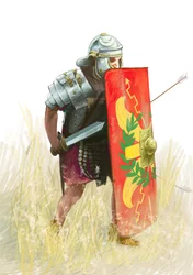 Romersk legionær - Romersk antikk: fremstilling av en romersk legionær - Tegning av Alessandro Lonati