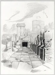 Ruiner av romertiden i Roma, Forum (foro romano) Tegning av Alessandro Lonati.