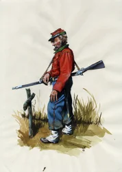 Second Empire (1852-1870): Italiensk forening (Risorgimento), frivillig fra den garibaldianske hæren kjent som "rød skjorte"-kjemper for saken til Giuseppe Garibaldi (1807-1882) i Italia