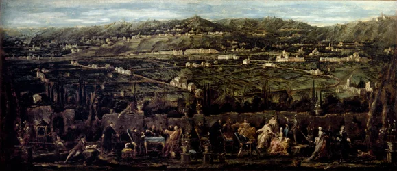 Stue i en utendørs hage til Albaro Mondanites. Maleri av Alessandro Magnasco sier il Lissandrino (1667-1749) 1735 rundt Galleria di Palazzo Bianco, Genes