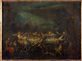 Meal of Bohemians Painting av Alessandro Magnasco (1667-1749) 1700-tallets søn. 0,86x1,18 m