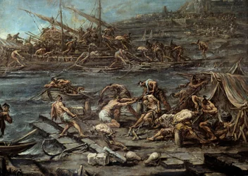 Bordingen av galerianerne i havnen i Genes Detail. Maleri av Alessandro Magnasco (1667-1749). Dim. 1,16 x 1,42. Bordeaux, Museum of Fine Arts