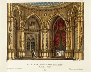 Soverommet til Elmire (eller Elmiro). Scenografi til operaen «Otello» av Gioachino Rossini (1816), etter William Shakespeares skuespill «Othello eller Maureren i Venezia», 1830