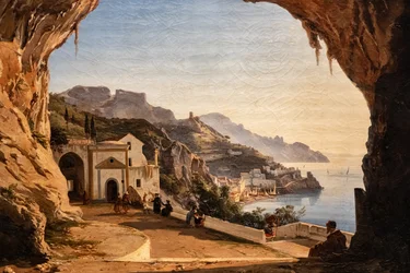 Capichins-hulen i Amalfi, ca. 1850 (olje på lerret)
