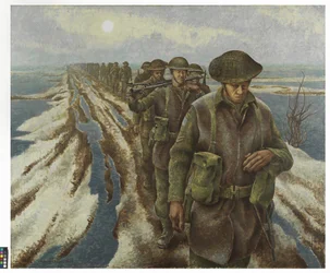 Infanteri nær Nijmegen, ca. 1940 (olje på lerret)