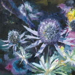 Blå tistel i blomst