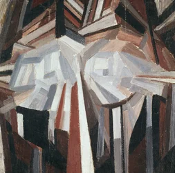 Cubist Head, 1914-15 (olje på lerret lagt ned om bord)