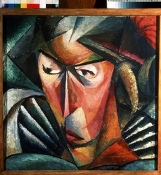Portrett av kunstnerens kone. Maleri av Alexander Konstantinovich Bogomazov (1880-1930). Olje på lerret, 57 x 57 cm