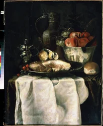 Frokost med skinke (Frokost med skinke). Maleri av Alexandre Coosemans (1627-1689)