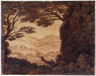 Klassisk landskap, midten av 1700-tallet (sepia på papir)