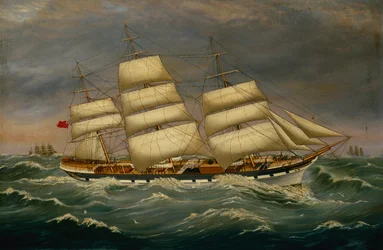 The Three Masted Clipper Benleuch in a Swell (olje på lerret)