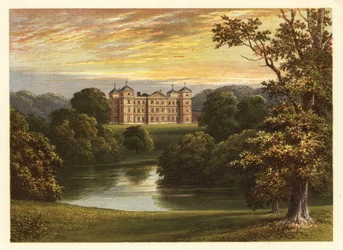 Utsikt over Kimberley Hall, Norfolk, England. 1880 (gravering)
