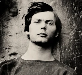 Lewis Powell i håndleddsjern ombord på USS Saugus, 1865