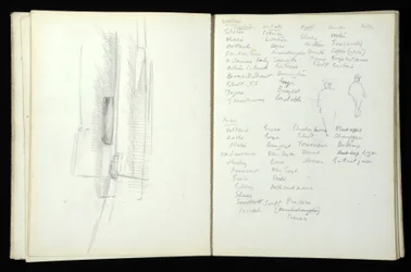 Skissebok (85 s.) som inneholder akvareller og tegninger relatert til Mass Observation Project i Bolton og Blackpool, 1938
