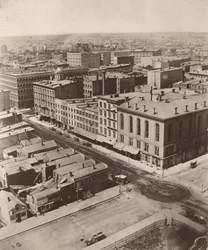 Utsikt nordvest fra kuppelen til tinghuset i Chicago, 1858