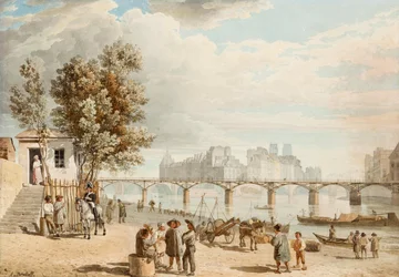 Vue de Paris - Pont des Arts (Frankrike) (Utsikt over Paris) - Verk av Alexander Pavlovich Briullov (Alexandre Brioullov) (1798-1877), akvarell på papir (21x30 cm), russisk kunst 1800-tallet, romantikk - Privat samling