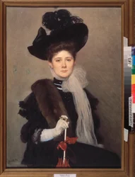 Portrett av kunstneren Lyubov Gaush (1877-1943). Verk av Alexander (Alexander) Petrovich Sokolov (1830-1911), akvarell på papir. Russisk kunst, sent 1800-begynnelse av 1900-tallet, modernisme. Regionalt kunstmuseum, Simferopol (Ukraina).