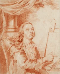 Selvportrett - Verk av Alexander (Alexandre) Roslin (1718-1793), sangvinsk på papir