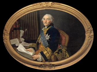 Portrett av Cesar Gabriel (1712-1785) Greve av Choiseul - Chevigny, hertug av Praslin, utenriksminister da for marinen. Maleri av Alexander Roslin (1718-1793). Dim. 0,94 x 1,31 m. Versailles, musee du Chateau. - Portrett av Cesar Gabriel (1712