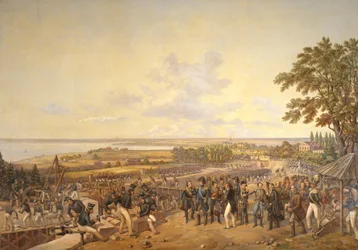 Kong Carl XIV Johan (1763-1844) av Sverige på besøk i kanalslusene ved Berg i 1819, 1856
