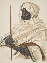 Aim Gabo, Sultan de Birao, fra Drawings and Paintings of Africa, henrettet under Citroen Center Africa-ekspedisjonen, andre Haardt Audouin-Dubreuil-oppdraget, pub. Paris, 1927