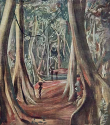 I den store skogen, fra Drawings and Paintings of Africa, utført under Citroen Center Africa-ekspedisjonen, andre Haardt Audouin-Dubreuil-oppdraget, pub. Paris, 1927