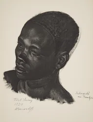 Ialingede, Mandja-rase. (Fort Lamy), fra Drawings and Paintings of Africa, henrettet under Citroen Center Africa-ekspedisjonen, andre Haardt Audouin-Dubreuil-oppdraget, pub. Paris, 1927 (farge opplyst