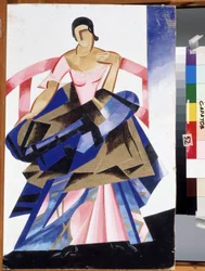Teaterkostyme for karakteren Juliet i stykket ""Romeo og Julie"" av William Shakespeare. Gouache av Alexandra Alexandrovna Exter (1882-1949) 1921 State A. Radishchev Art Museum, Saratov