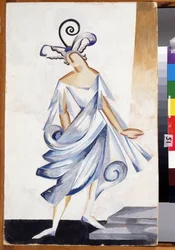 Juliet. Kostymedesign for stykket Romeo og Julie av William Shakespeare (1564-1616). Verk av Alexandra Alexandrovna Exter (1882-1949), gouache på papp