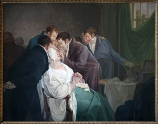 Operasjonen av grå stær av baron Guillaume Dupuytren (1777-1835). Maleri av Alexandre Jean Drahonet, pseudonym av Alexandre Jean Dubois (1791-1834), olje på tre