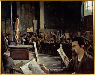 Verkstedet til maleren Alexandre Cabanel (1823-1889) ved Ecole des Beaux Arts Maleri av Tacrede Bastet (1858-1942) 1883 Grenoble Musee des Beaux Arts Oppmerksomhet! Bruk av dette verket kan være underlagt en tredjeparts autorisasjonsforespørsel eller tille