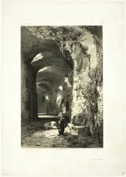 Ruin av et amfiteater ved Pouzzoles (Kingdom of Napoli), plate 9 fra Oeuvres de A. Calame