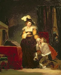 Mary Queen of Scots (1542-87) med Rizzio, ca. 1830 (olje på lerret)