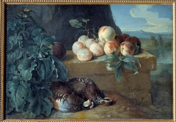 Fersken og rapphøns. Maleri av Francois Desportes (1661-1743)