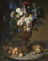 Blomsterurne med frukt og hare, 1715
