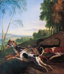 Ulvejakt, maleri av Alexandre-Francois Desportes (1661-1743), Frankrike