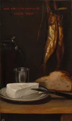 Stilleben med sild, brød og ost
