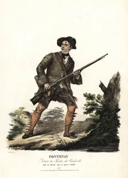 Jean-Baptiste Fontenay og Martin i Le Poor Diable av Balisson og Dumersan, Theatre du Vaudeville. Håndkolorert litografi av F. Noel etter en illustrasjon av Alexandre-Marie Colin fra portretter av skuespillerinner i forskjellige roller, F. Noel, Paris