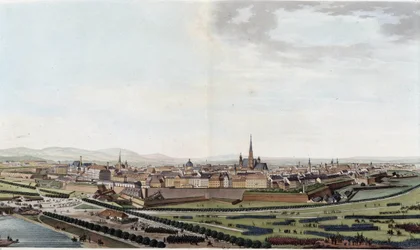 Generell utsikt over Wien tatt fra Saint Charles-kirken - i "Picturesque Voyage to Austria by Count Alexandre de Laborde", Paris, red. Didot den eldste