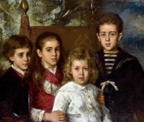 Portrett av barna til Paul Pavlovich Demidoff, 2. prins av San Donato (1839-1885), Aurore Anatol, Maria og Pavel - Peinture de Alexei Alexeyevich Harlamov (1840-1922) - 1883 - Olje på lerret - 76,5x90 - Privat samling