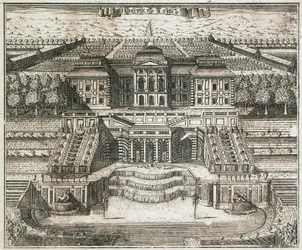 Utsikt over det store palasset i Peterhof, 1717.