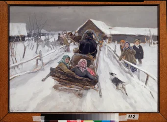 Sledekjøring under fastelavn - Maleri av Aleksej Stepanovitsj Stepanov (1858-1923)
