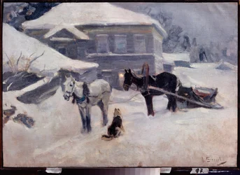 A Country Hotel - Maleri av Alexei Stepanovich Stepanov (1858-1923), olje på lerret, russisk kunst fra slutten av 1800-begynnelsen av 1900-tallet, landskap - M Tuganov Art Museum of the North Ossetian, Vladikavkaz (Russland)