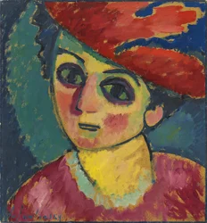 Red Hat, maleri av Alexej von Jawlensky, olje på papp, 1912 - Red Hat - Javlensky, Alexei, von