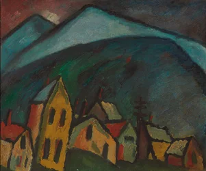 fjellandskap med hus; Fjelllandskap med hus, 1912