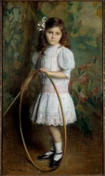 Daughter of the Artist in the Hoop Maleri av Alexis Axilette (1860-1931) 1909 Angers, musee des Beaux Arts - Kunstnerens datter med bøyle. Maleri av Alexis Axilette (1860-1931)