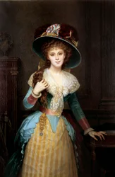 Portrett av kvinne med stor hatt, maleri av Alexis Joseph Perignon (1806-1882) Dijon fra 1800-tallet, Musee des Beaux Arts