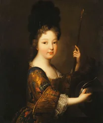 Portrett av en jente, halvlang, som Minerva,